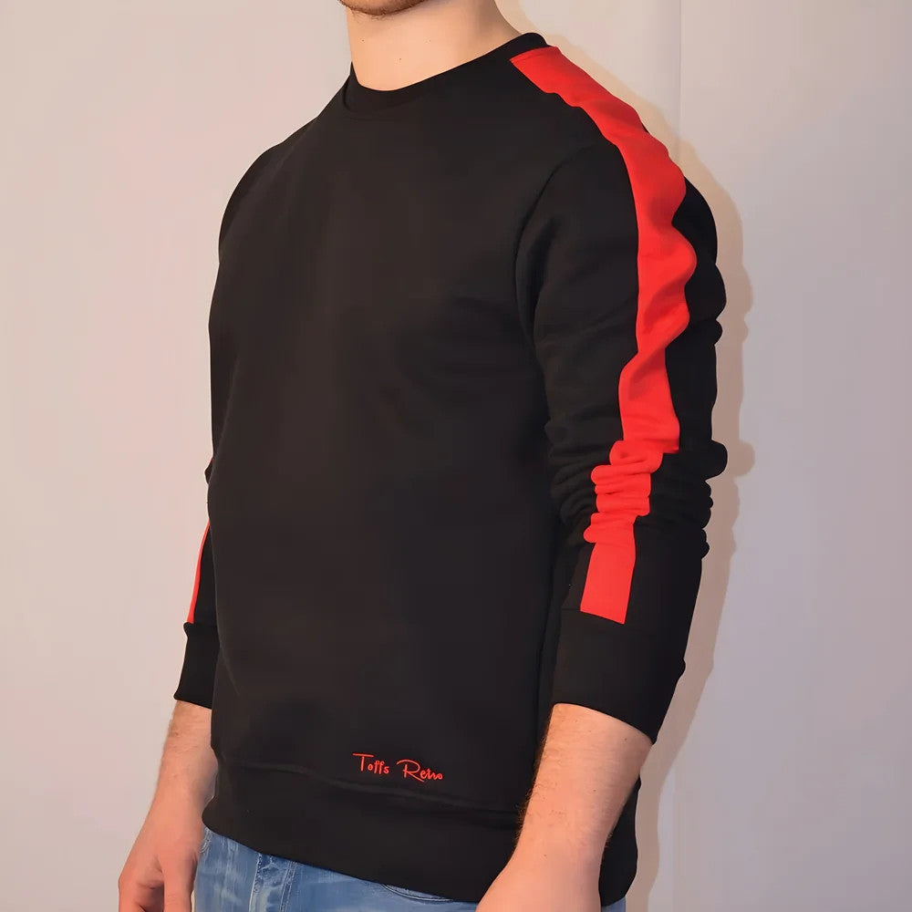 Toffs Retro Black Sweatshirt Red Sleeve Panels_2