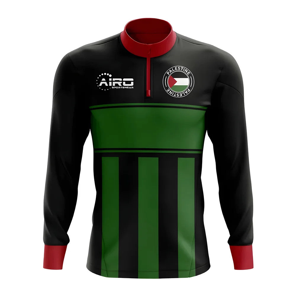 Palestine Concept Football Half Zip Midlayer Top (Black-Green)_0