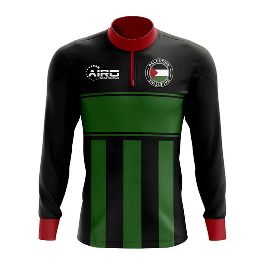 Palestine Concept Football Half Zip Midlayer Top (Black-Green)_0