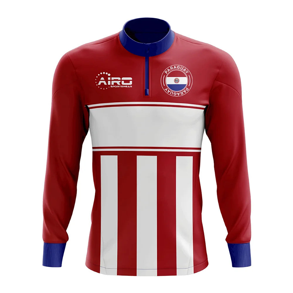 Paraguay Concept Football Half Zip Midlayer Top (Red-White)_0