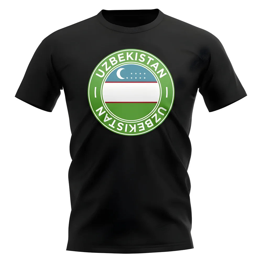 Uzbekistan Football Badge T-Shirt (Black)_0
