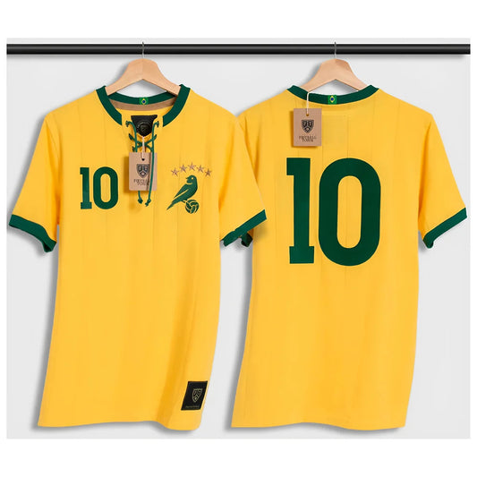 Brazil Retro Home Shirt With Laces Canarinha_0
