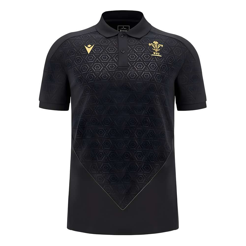 2024-2025 Wales Rugby WRU Travel Poly Polo Shirt (Black)_2