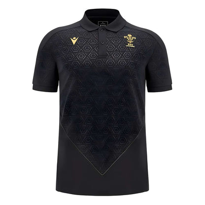 2024-2025 Wales Rugby WRU Travel Poly Polo Shirt (Black)_2