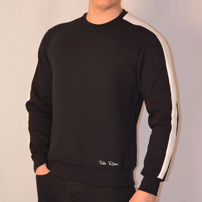 Toffs Retro Black Sweatshirt - White Sleeve Panels._2